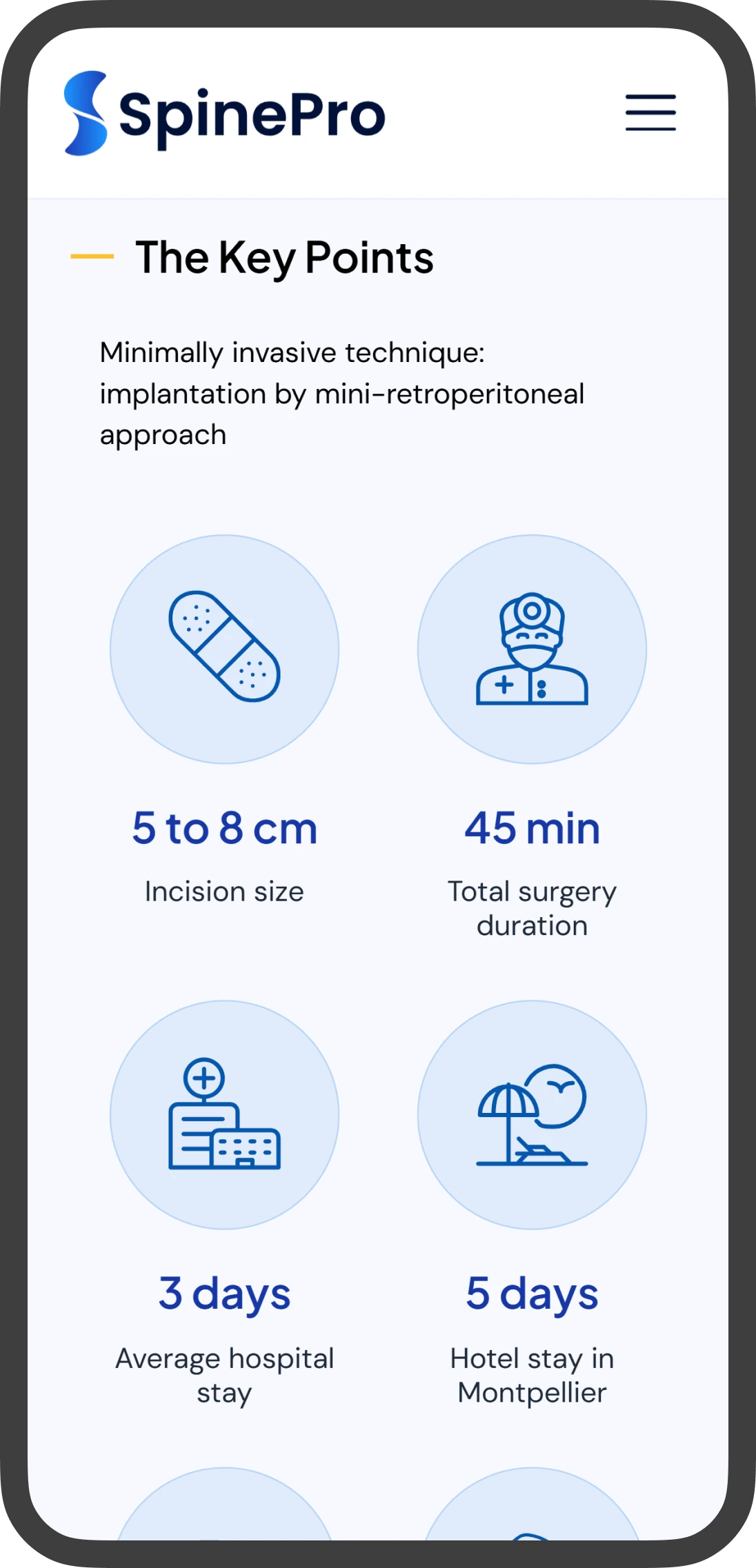 screenshot of new key points page section on mobile